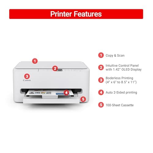 Canon PIXMA TS6520 Wireless Color Inkjet Printer Duplex Printing, White – Home Printer with Copier/Scanner, 1.42” OLED Display, Intuitive Control Panel, Compact Design