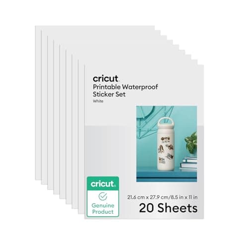 Cricut Waterproof Sticker Paper (20 White Sheets, 8.5x11), Printable Stickers For Inkjet Printer - Works with Joy Xtra, Explore, & Maker Machines
