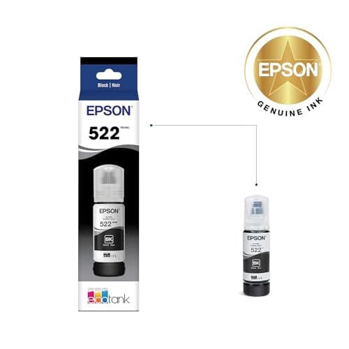 EPSON 522 EcoTank Ink Ultra-high Capacity Bottle Black (T522120-S) Works with ET-2720, 2800, 2803, 2840, 4700, 4800, 4810