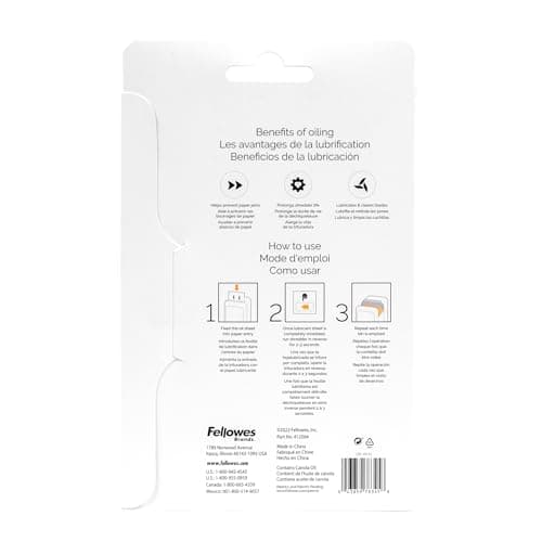 Fellowes Powershred Performance Paper Shredder Lubricant Sheets with Paper Shredder Oil Lubricant for Cross-Cut and Micro-Cut Paper Shredders, 6 x 8.50 x 0.031 Inch, 10-Pack
