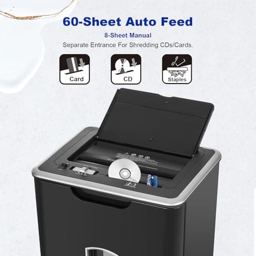 Wingwise Auto Feed Paper Shredder, 60 Sheets Cross Cut, CD/Credit Card Shredder with Anti-Jam & Dual Modes, 5.8 Gallon Bin, P-4 High Security for Home Office