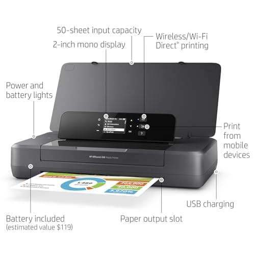 HP OfficeJet 200 Wireless Mobile Printer - Black, Battery Included (CZ993A)