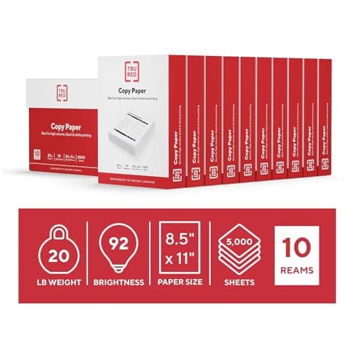 TRU RED 8.5x11 Copy Paper 20 lb. 92-Bright 5000 Sheets/Carton, For Office, School & Home
