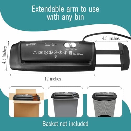 Paper Shredder for Home, Portable Paper Shredders Heavy Duty with Extendable Arm – 7 Sheet Strip-Cut, Credit Card Slot, Mini Document Shredder Without Basket for Home, Office, Overheat, Jam protection