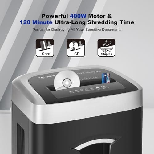 Wingwise 120-Minute Paper Shredder - 15-Sheet Capacity, 30L（7.9 Gallon） Bin, 58dB Quiet Operation, P4 Cross-Cut Heavy-Duty Shredder for Home & Office Use