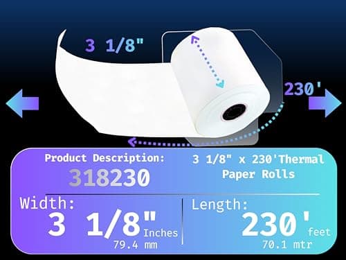 (50 Rolls) 3 1/8 x 230 Thermal Paper Receipt Rolls (55 GSM Premium Quality German Paper) Fits All POS Cash Registers BPA Free - BuyRegisterRolls