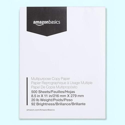 Amazon Basics Multipurpose Copy Printer Paper, 8.5 x 11 Inches, 20 lb, 92 Bright, White, 1 Ream (500 Sheets), Jam-Free