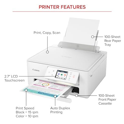Canon PIXMA TS7720 Wireless All-in-One Color Inkjet Printer – Print, Copy, Scan – Auto Duplex, 15/10 PPM, 2.7” Touchscreen, Compact Home Photo Printer with Easy Setup