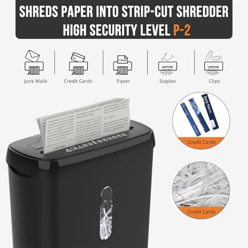 Suntiko 10-Sheet Strip Cut Paper Shredder, P-2 Security Level for Home Office, 3.17 Gallon Bin, Shreds CDs & Credit Cards, ETL Certified, Black