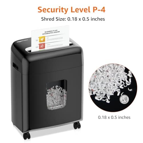Amazon Basics High Security Micro Cut Paper Shredder, 8 Sheet Capacity, CD and Credit Card Shredder with Pull Out Bin, Black