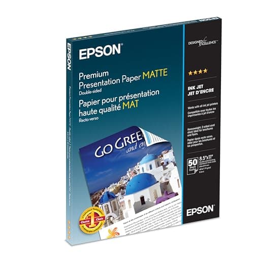 Epson Premium Presentation Paper MATTE (8.5x11 Inches, Double-sided, 50 Sheets) (S041568),Bright White
