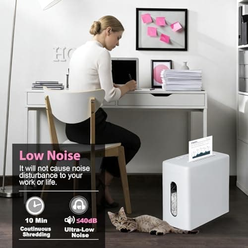 Low Noise 40dB Paper Shredder for Home, 10-Sheet Cross Cut, CD/Credit Card Shredder, 2.6 Gallons Wastebasket, P-4 High Security, White