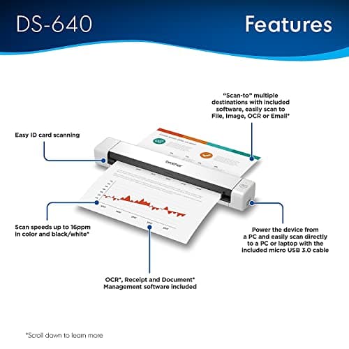 Brother DS-640 Compact Mobile Document Scanner, (Model: DS640)