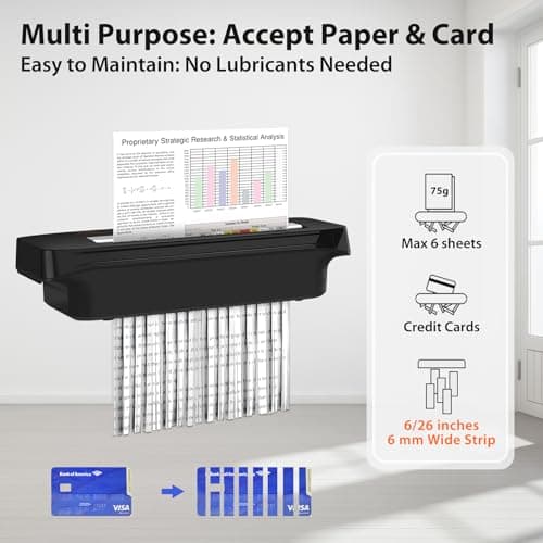 VidaTeco Paper Shredder Without Basket 6-Sheet Strip Cut Shredder for Home Use,Small Document Shredding Machine for Office,Shred Staple/Card,Mini Portable with Extendable Arm,Jam Proof