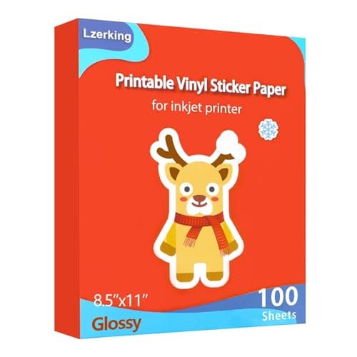 Lzerking Printable Vinyl Sticker Paper – 100 Sheets Waterproof & Quick Dry, Glossy White, for Inkjet & Laser Printers, Compatible with Cricut, 8.5x11” Bulk Pack for DIY & Small Business