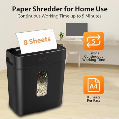 VidaTeco Shredder for Home Use 8-Sheet Cross-Cut Paper Shredder with P-4 Higher Security,Shred Card/Clip/Staple,Small Document Shredding Machine for Home Office Heavy Duty with Jam Proof,3.04-Gal Bin