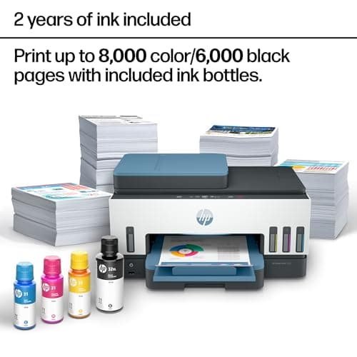 HP Smart Tank 7602 Wireless All-in-One Ink Tank Printer, Scanner, Copier with 2 Years of Ink Included, Best-for-Home Office, Cartridge-Free Refillable, AI-Enabled (28B98A)