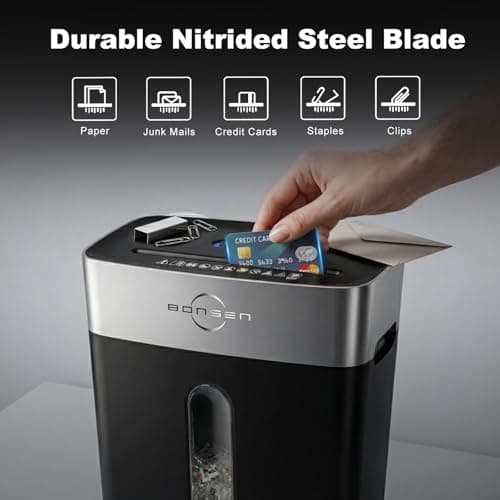 BONSEN 10-Sheet Cross-Cut Shredder for Home Office, P-4 high Security, Quiet, Credit Card Shredder, jam-Proof System, 4-Gallon bin