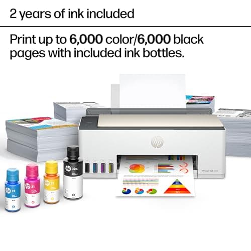 HP Smart Tank 5000 Wireless All-in-One Ink Tank Printer, Scanner, Copier with 2 Years of Ink Included, Best-for-Home, Cartridge-Free, Refillable, AI-Enabled, an EcoTank Alternative (5D1B6A)