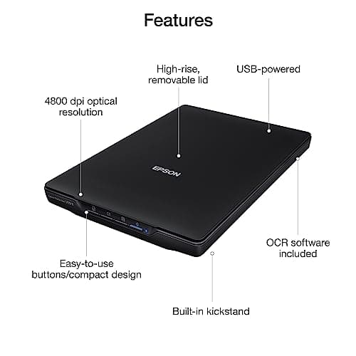 Epson Perfection V19 II Color Photo and Document Flatbed Scanner with 4800 dpi Optical Resolution USB Power, High-Rise, Removable Lid