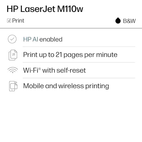 HP LaserJet M110w Wireless Black & White Printer, Print, Fast speeds, Easy Setup, Mobile Printing, Best-for-Small Teams