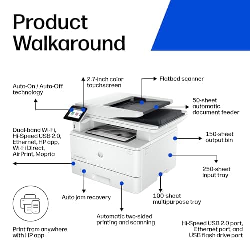 HP Laserjet Pro MFP 4101fdw Wireless Black & White All-in-One Laser Printer, Scanner, Copier, Fax, Best-for-Office (2Z619F)