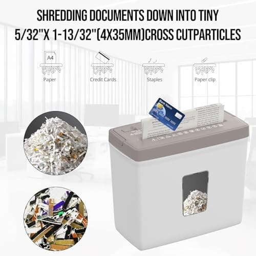 Suntiko 5-Sheet Cross Cut Paper Shredder for Home Office, P-4 High Security Level Document Shredder with 2.38 Gallon Bin, Jam Proof Design & Thermal Protection for Professional Use, Brown + White