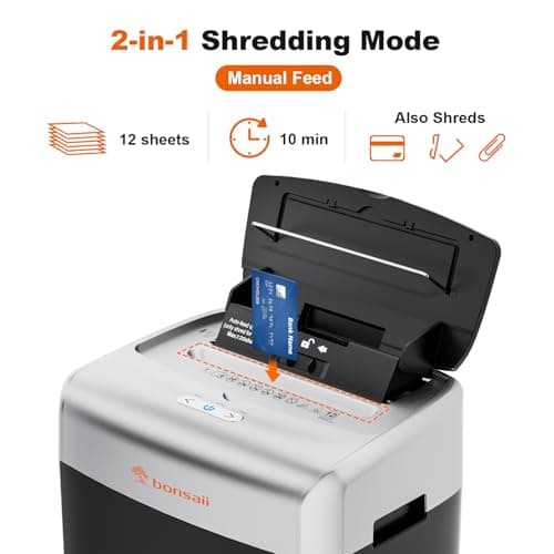 Bonsaii Paper Shredder for Office, 120-Sheet Autofeed Heavy Duty Shredder for Home Office Use, 30 Minutes/Micro Cut/P-4 High Security Level/6 Gallon Large Bin