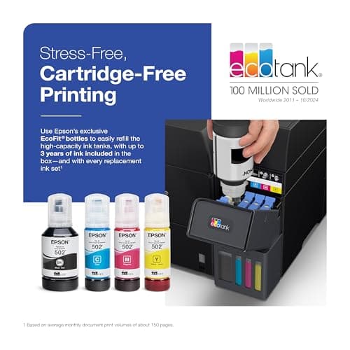 Epson EcoTank ET-4950 Wireless All-in-One Color Supertank Printer with up to 3 Years of Ink Refillable Tanks, Perfect for Home, 18 PPM, 2.4" Colorful Touchscreen, Auto Document Feeder - Black