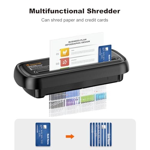 Bonsaii Paper Shredder for Home Use, 6 Sheet Strip Cut Small Paper Shredder Without Basket for Home Office, Portable Shredder Extendable Arm Design with Overheat Protection (S123-B)
