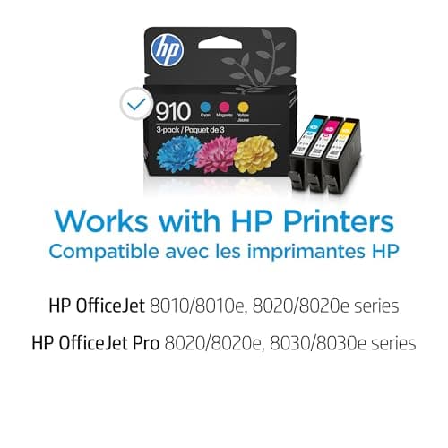 HP 910 Cyan, Magenta, Yellow Ink Cartridges (3-Pack) | Works with OfficeJet 8010, 8020 Series, OfficeJet Pro 8020, 8030 Series | Eligible for Instant Ink | 3YN97AN