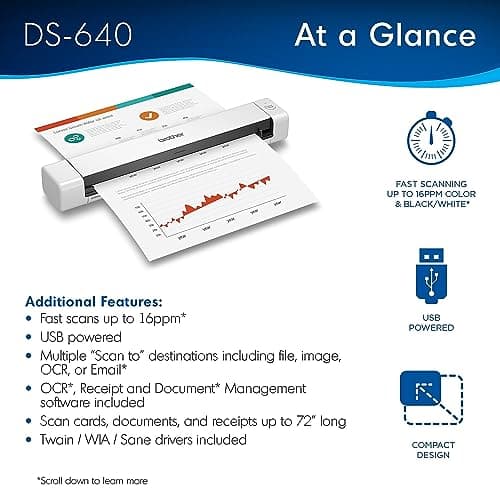 Brother DS-640 Compact Mobile Document Scanner, (Model: DS640)