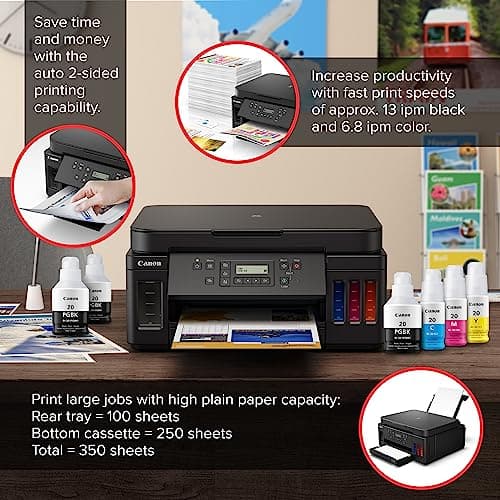 Canon PIXMA G6020 All-in-One Supertank Wireless (Megatank) Printer, Copier and Scan with Mobile Printing, Black, Works with Alexa