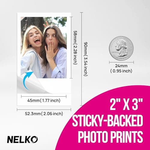 Nelko Photo Printer, PP01 Color Mini Portable Printer, Instant Smartphone Inkjet Printer, Sticky-Back Rechargeable Portable Picture Printer for iOS & Android, for Christmas Family, White