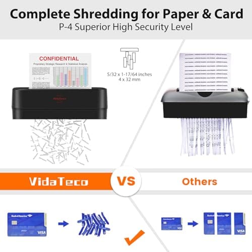 VidaTeco Shredder for Home Use 8-Sheet Cross-Cut Paper Shredder with P-4 Higher Security,Shred Card/Clip/Staple,Small Document Shredding Machine for Home Office Heavy Duty with Jam Proof,3.04-Gal Bin