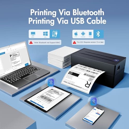 Bluetooth Thermal Shipping Label Printer: 4x6 Wireless Label Maker with Tape for Small Business - Compatible with iPhone, Android, Windows & Mac, Widely Used for USPS UPS Amazon Shopify Etsy