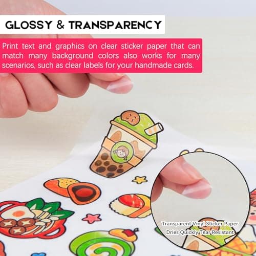 Aevdor 30 Sheets Printable Clear Sticker Paper for Inkjet Printer, Premium Vinyl Transparent Sticker Paper Waterproof, Dries Quickly, Vivid Colors, 8.5x11" Labels Great for Cutting Machines