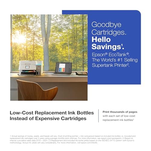 Epson EcoTank ET-4950 Wireless All-in-One Color Supertank Printer with up to 3 Years of Ink Refillable Tanks, Perfect for Office, 18 PPM, 2.4" Colorful Touchscreen, Auto Document Feeder - White
