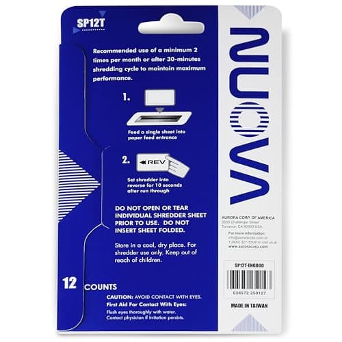 Nuova SP12T Paper Shredder Sharpening & Lubricant Sheets, 12 Count