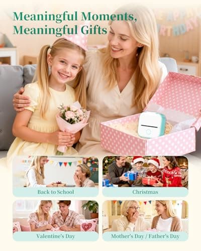 Memoking Mini Sticker Printer - T02 Thermal Printer Portable Label Maker Bluetooth Photo Printer Print Pods Inkless Sticker Maker for Kids Sticker Box, Smart AI APP, for Study Note, Journal, DIY, Gift