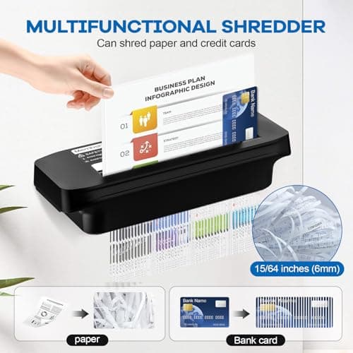 Membship Paper Shredder for Home Use, 7 Sheet Strip Cut Small Paper Shredder Without Basket for Home Office, Portable Shredder Extendable Arm Design with Overheat Protection,Jam Proof