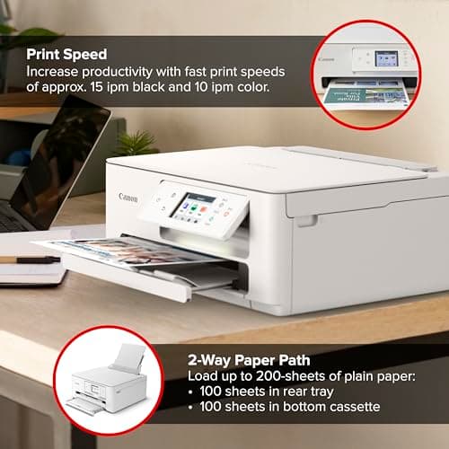 Canon PIXMA TS7720 Wireless All-in-One Color Inkjet Printer – Print, Copy, Scan – Auto Duplex, 15/10 PPM, 2.7” Touchscreen, Compact Home Photo Printer with Easy Setup