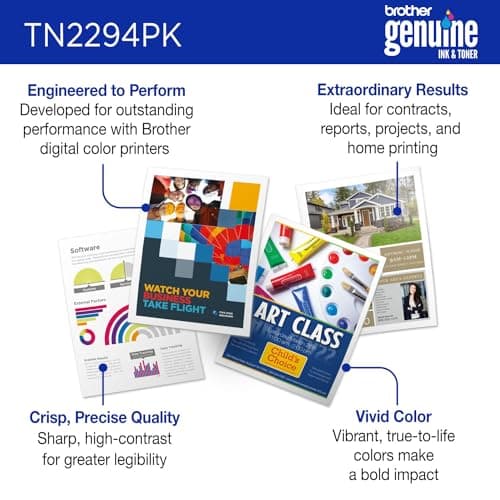 Brother Genuine TN2294PK Standard Yield 4-Pack Printer Toner Cartridges - Black, Cyan, Magenta, Yellow Toner Multipack