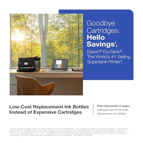 Epson EcoTank ET-4950 Wireless All-in-One Color Supertank Printer with up to 3 Years of Ink Refillable Tanks, Perfect for Home, 18 PPM, 2.4" Colorful Touchscreen, Auto Document Feeder - Black