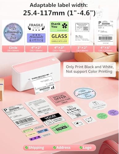 Phomemo Bluetooth Thermal Label Printer, 241BT 4X6 Wireless Shipping Label Printer for Small Business, Pink Labels Printers for Shipping Package, Compatible with iPhone, Android, Shopify, Amazon, USPS