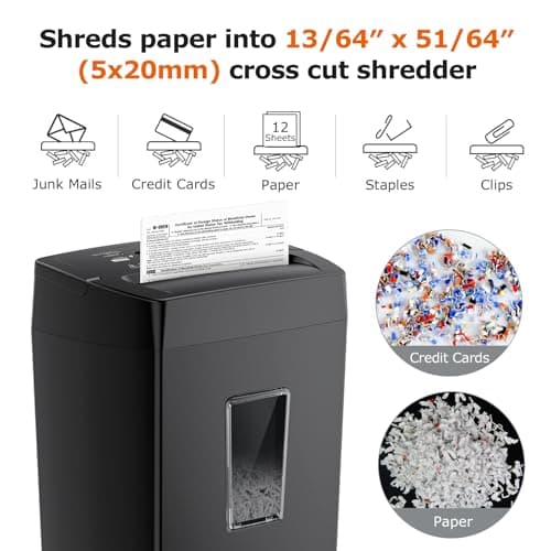 Bonsaii 12-Sheet Cross Cut Paper Shredder, 5.5 Gal Home Office Heavy Duty Shredder for Paper, Credit Card, Mail, Staples, with Transparent Window, High Security Level P-4 (C275-A)