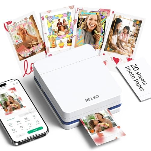 Nelko Photo Printer, PP01 Color Mini Portable Printer, Instant Smartphone Inkjet Printer, Sticky-Back Rechargeable Portable Picture Printer for iOS & Android, for Christmas Family, White