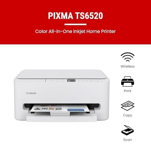 Canon PIXMA TS6520 Wireless Color Inkjet Printer Duplex Printing, White – Home Printer with Copier/Scanner, 1.42” OLED Display, Intuitive Control Panel, Compact Design