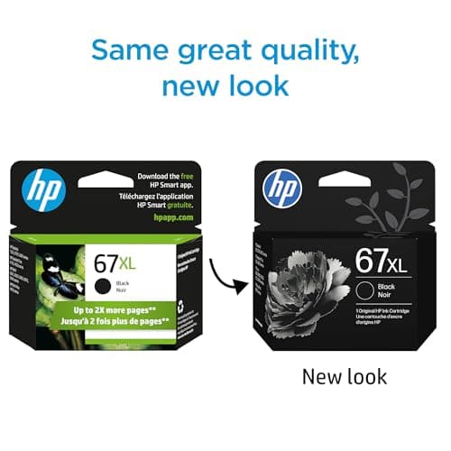 HP 67XL Black High-Yield Ink Cartridge | Works with DeskJet 1255, 2700, 4100, Envy 6000, 6400 Series | Eligible for Instant Ink | 3YM57AN | Packaging May Vary