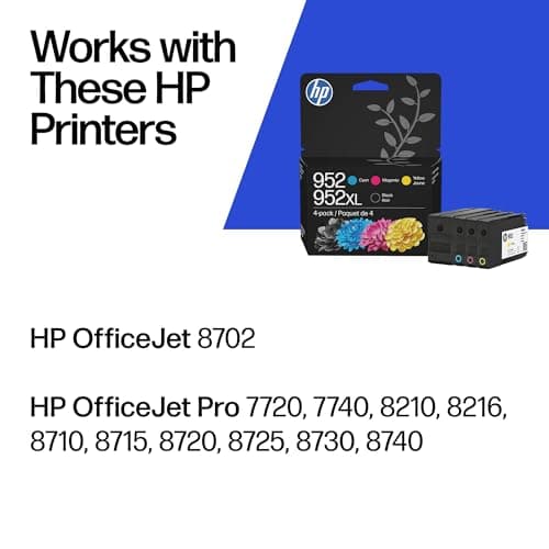 HP 952XL Black + 952 Cyan, Magenta, Yellow Ink | Works with Printer Series: OfficeJet 8702, OfficeJet Pro 7720, 7740, 8210, 8710, 8720, 8730, 8740 | N9K28AN